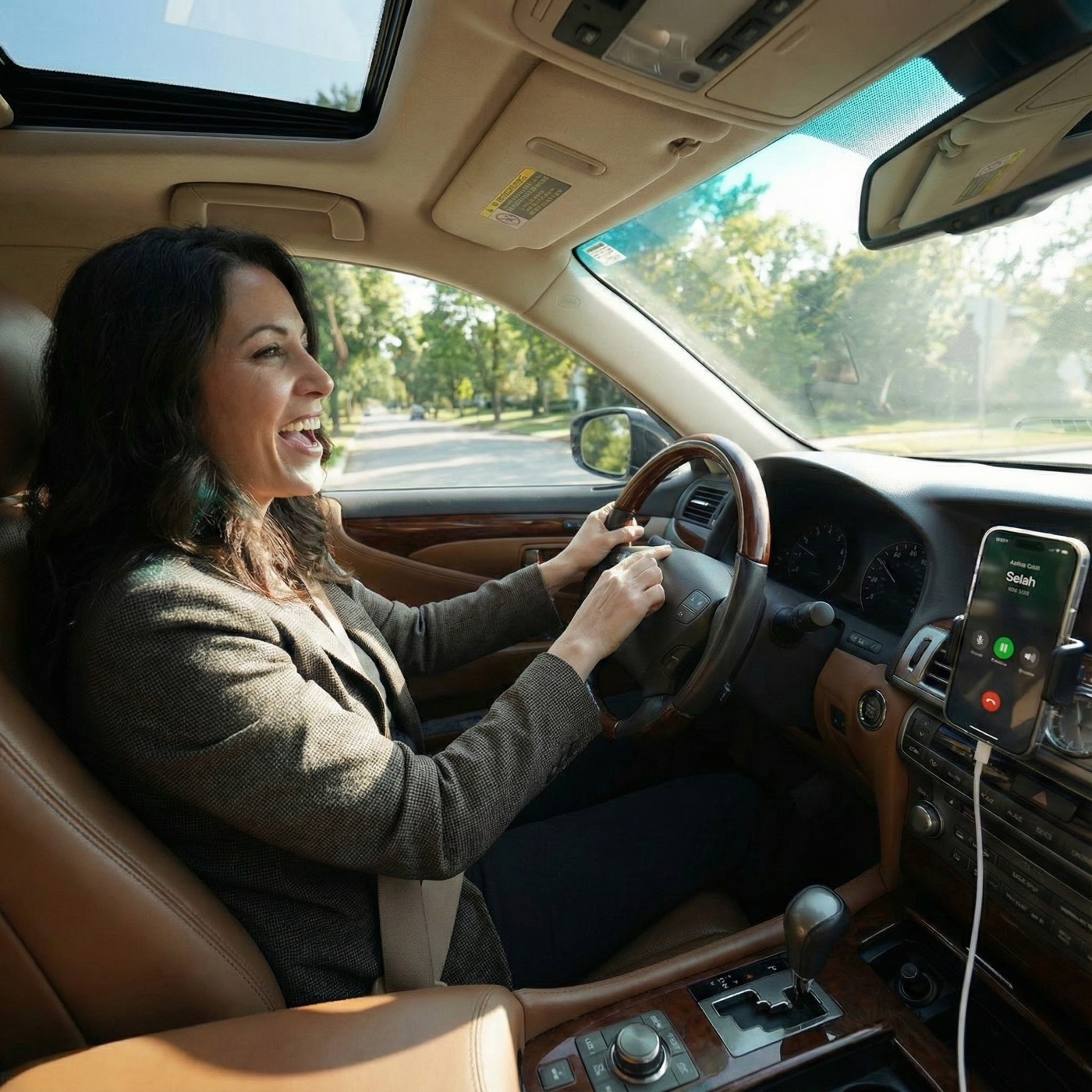 Entrepreneur taking Selah's daily accountability call hands-free while driving to work